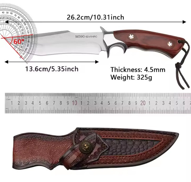 Coltello  "Wilderness Hunter" in Acciaio M390 – Full Tang con Fodero in Cuoio Premium