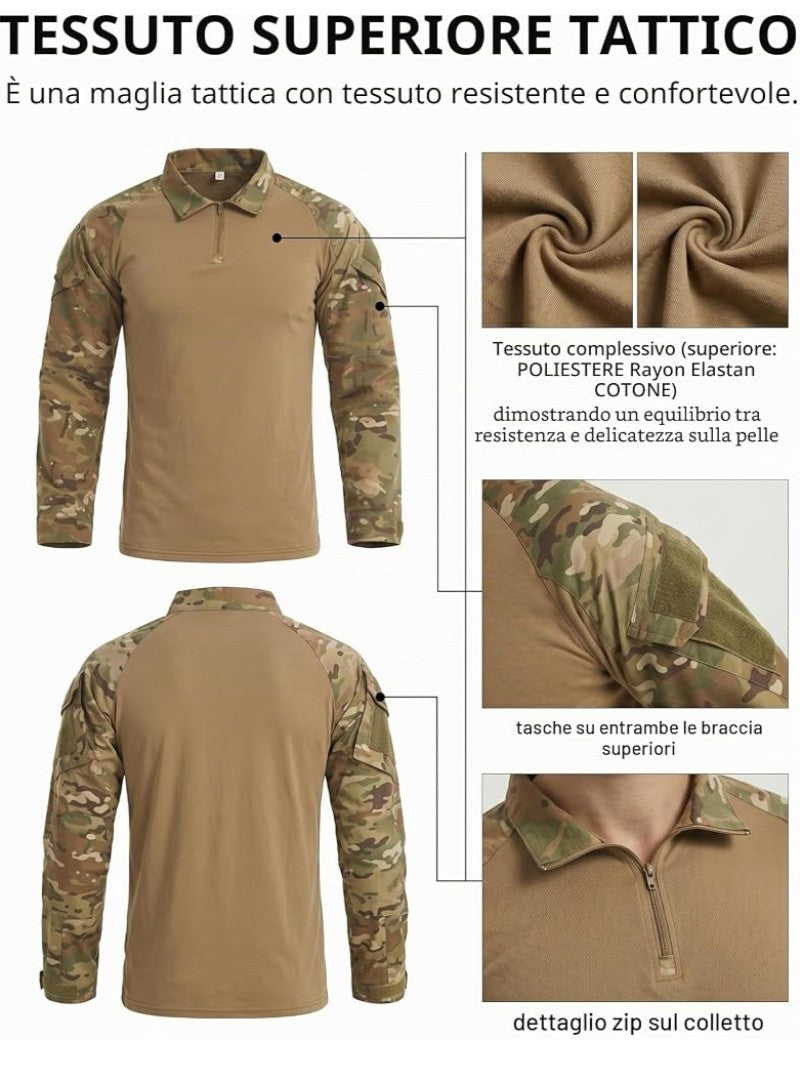 Completo Tattico Professionale – Maglia Combat Shirt e Pantaloni Mimetici Multicam