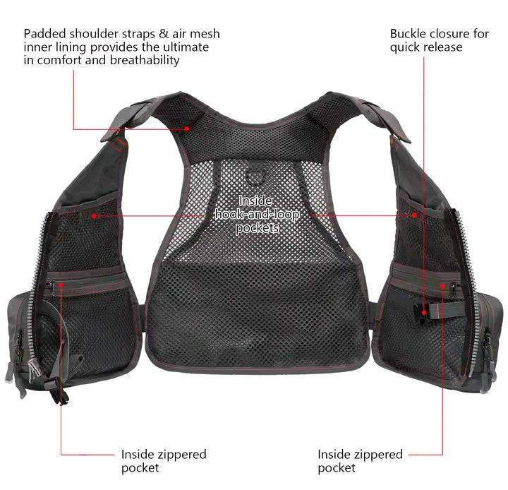 Bassdash® Gilet Tecnico da Pesca Regolabile – Multi-Tasca e Traspirante